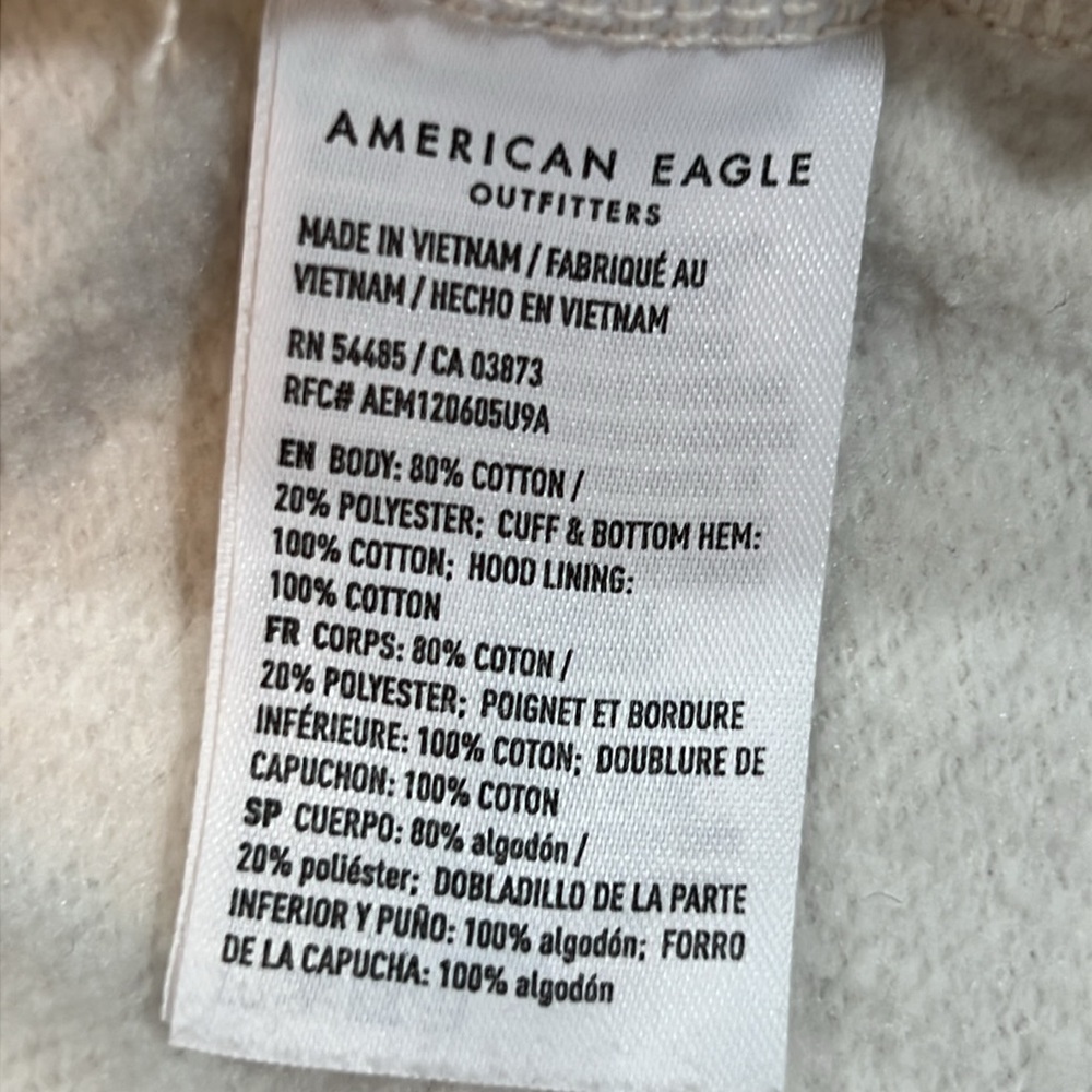 American Eagle Cream Cropped Hooded Jacket S Full Zip Preppy Minimalist Capsule - Picture 10 of 10